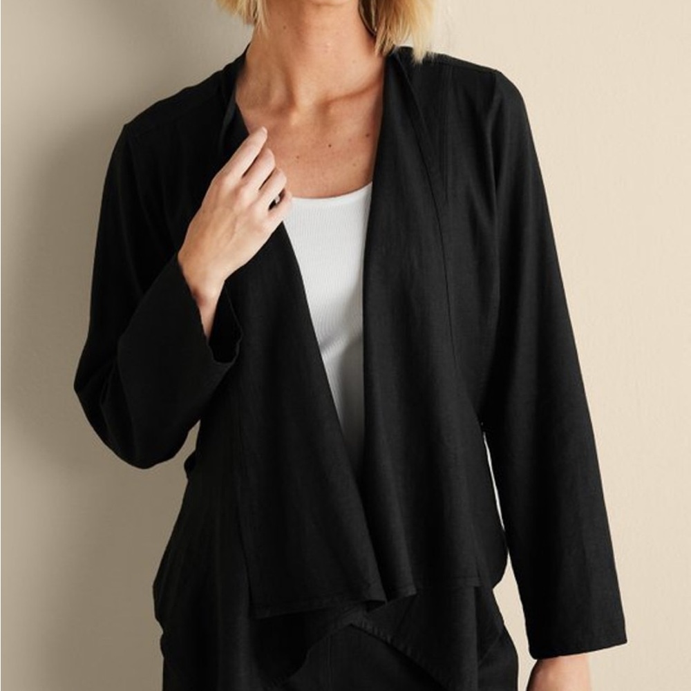 Soft Surroundings Black Alicante Linen Blend Topper Open Front Blazer PS